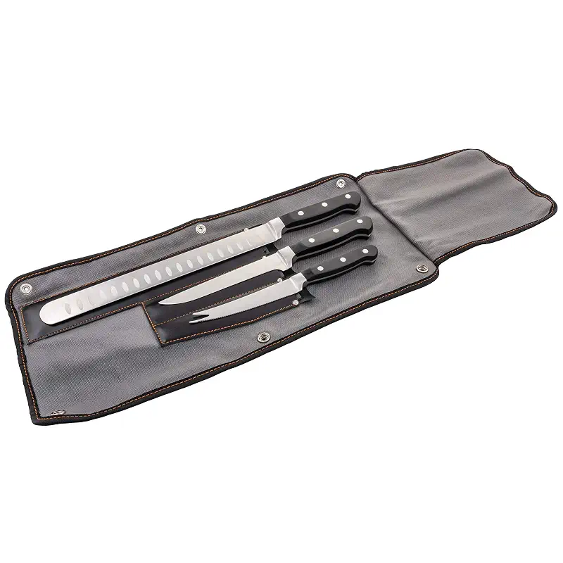 Oklahoma Joe’s Blacksmith 3‑Piece BBQ Knife Set – Full‑Tang Meat Knives with Riveted Handles & Storage Roll