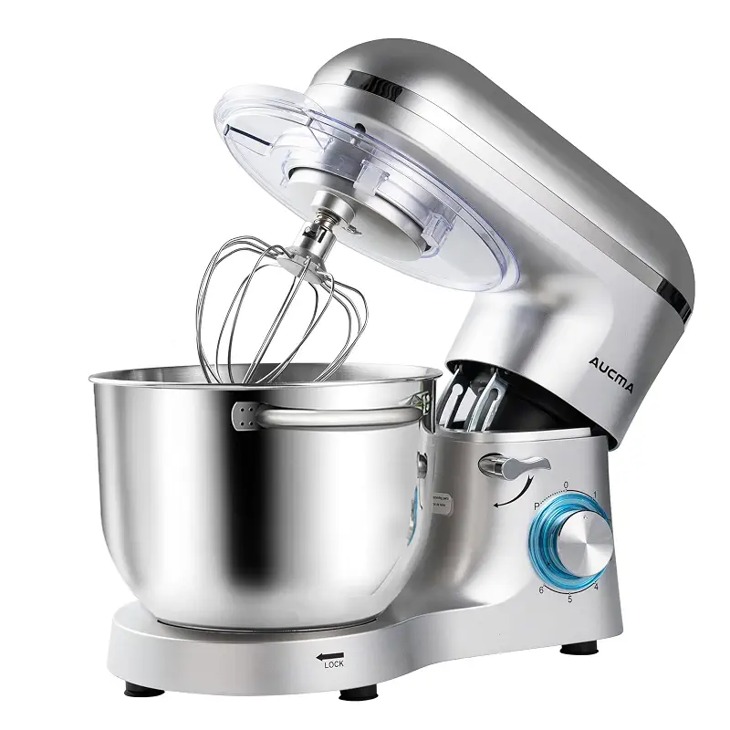 Aucma Stand Mixer,6.5-QT 660W 6-Speed Tilt-Head Food Mixer, Kitchen Electric Mixer with Dough Hook, Wire Whip & Beater (Silver, 6.5QT)