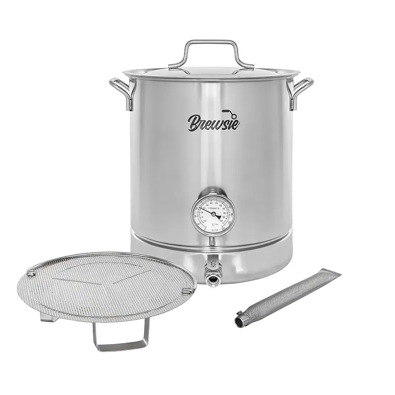 BREWSIE Stainless Steel Home Brew Kettle w/Dual Filtration. Equip with False Bottom Thermometer and Ball Valve for Brewing (10 Gal/ 40 Quart)…