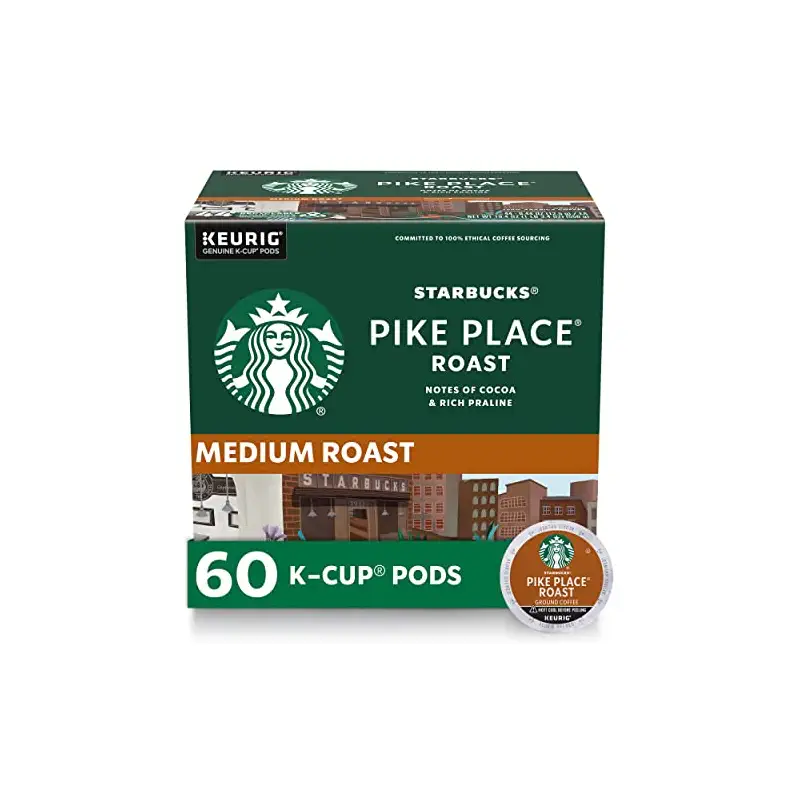 Starbucks K-Cup Coffee Pods, Medium Roast Hot or Iced Coffee, Pike Place Roast, 60 Keurig Pods ​