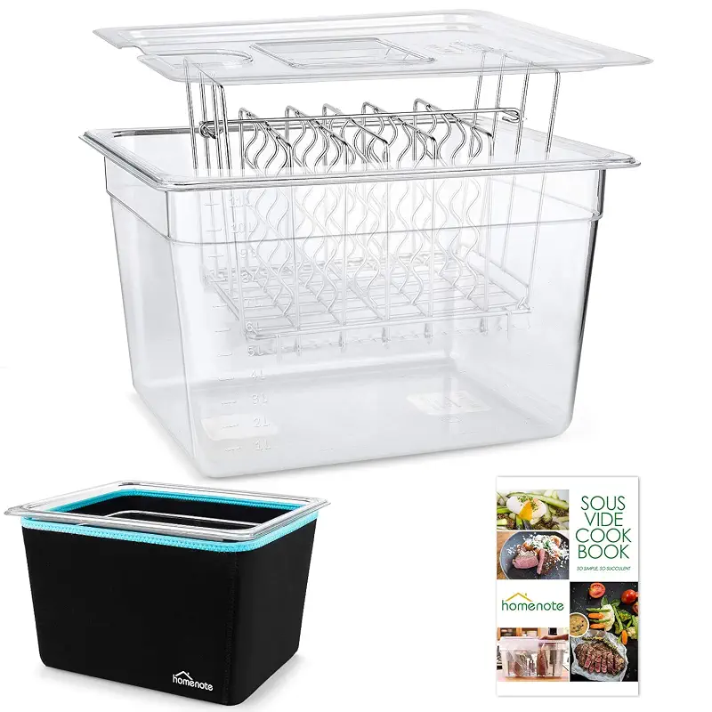 HOMENOTE Sous Vide Container 12 Quart with Lid, Rack, Sleeve and Cookbook | BPA-free complete kit includes rack, insulated sleeve and recipe booklet; compatible with Anova and most sous vide cookers.