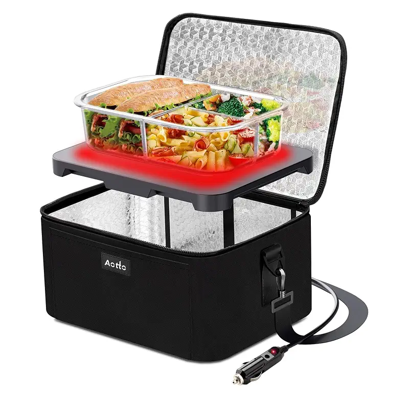 Aotto Heated Lunch Box Food Warmer - 12V 24V 2-in-1 Car Food Warmer with Vehicle Plug - Mini Portable Electric Lunch Box Heater for Men and Women - Reheat & Keep Meals Warm On the Go - Black