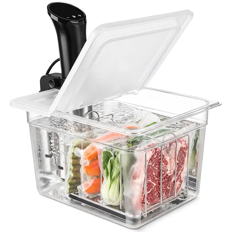 EVERIE 12 Quart Sous Vide Container with Collapsible Hinged Lid + Wobble-Free Stainless Steel Rack Divider— NSF Approved Container, BPA-Free Lid, Compatible with Anova and Instant Pot