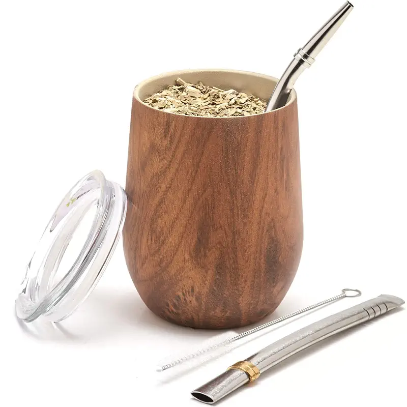 BALIBETOV Yerba Mate Set – Mate Cup with Lid, 2 Bombillas & Cleaning Brush – Double-Wall Vacuum Insulated – BPA-Free – Easy to Clean
