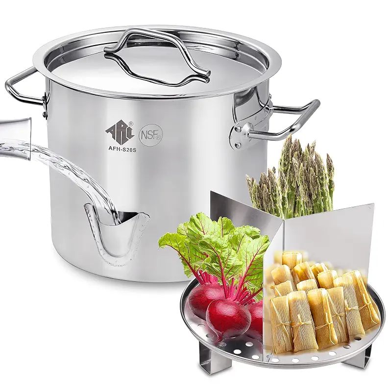 ARC 20QT Stainless Steel Tamale Steamer Pot w/ Easy-fill Water Spout, 5 Gal | Seafood Crab Steam with Divider and Steamer Rack, Olla Tamalera, Canner Canning, Lobster Steaming