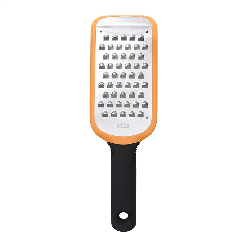 OXO Good Grips Etched Coarse Grater with Handle, Orange | Coarse Kitchen Grater, Sharp Etched Teeth, Non-Slip Handle, Hard Cheese, Vegetables, Chocolate, Easy Grip