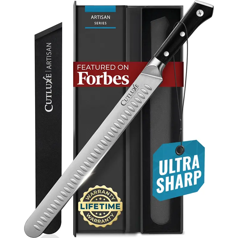 Cutluxe Brisket Knife – 12" Carving & Slicing Knife for Meat & BBQ – Razor Sharp German Steel, Sheath Included, Ergonomic Full Tang Handle, Grilling Gifts For Men, BBQ Accessories - Artisan Series