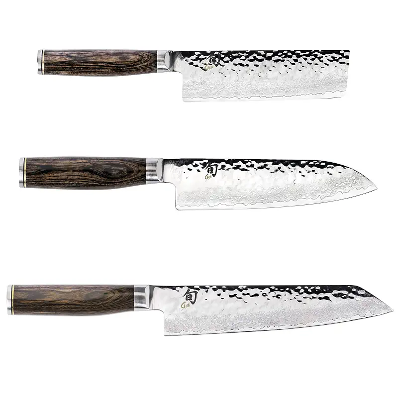 Shun Premier 3 Piece Asian Flat Set | Includes 8" Kiritsuke, 7" Santoku and 5.5" Nakiri Knives, Handcrafted, Pakkawood Handle