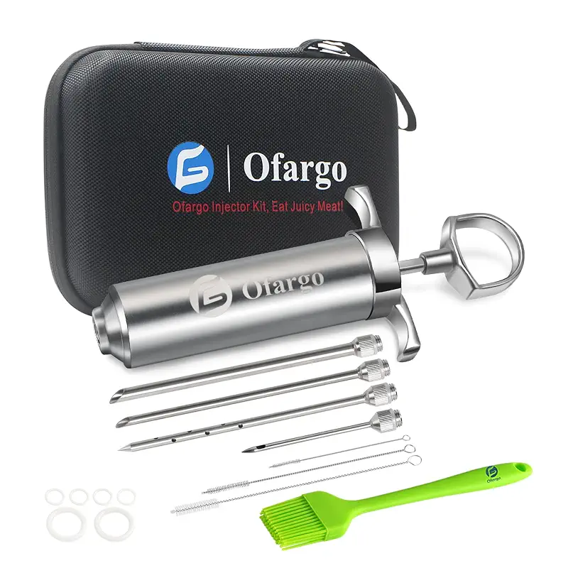 Meat Injector, Marinade Turkey Injector Syringe for BBQ Grilling | Grilling gifts for Dad Men, Stainless Steel Material, Travel Case, 4 Interchangeable Needles, Dishwasher Safe