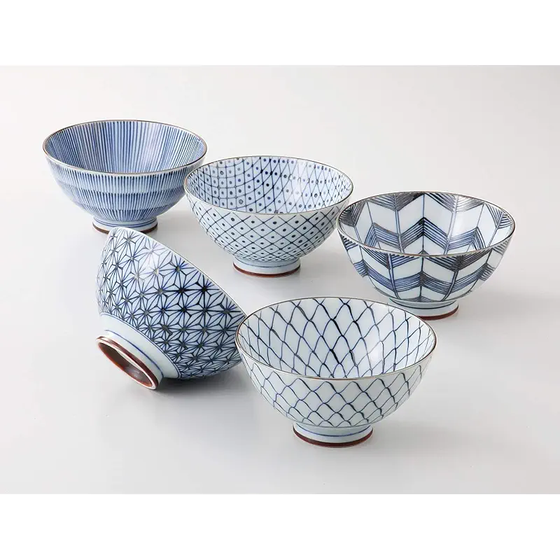 Saikai Pottery Traiditional Japanese Rice Bowls (5 bowls set) 19541 (One Pack)L8