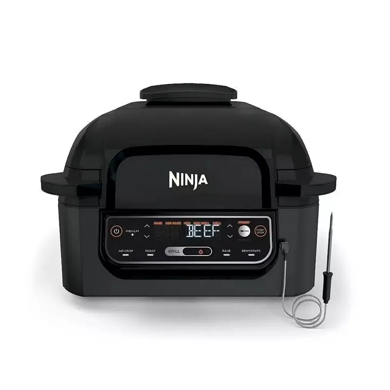Ninja Foodi Pro 5-in-1 Indoor Integrated Smart Probe, 4-Quart Air Fryer, Roast, Bake, Dehydrate, an Cyclonic Grilling Technology, with 4 Steaks Capacity, in a Stainless Finish | Integrated Smart Probe, Roast, Bake, Dehydrate, Cyclonic Grilling Technology, 4 Steaks Capacity
