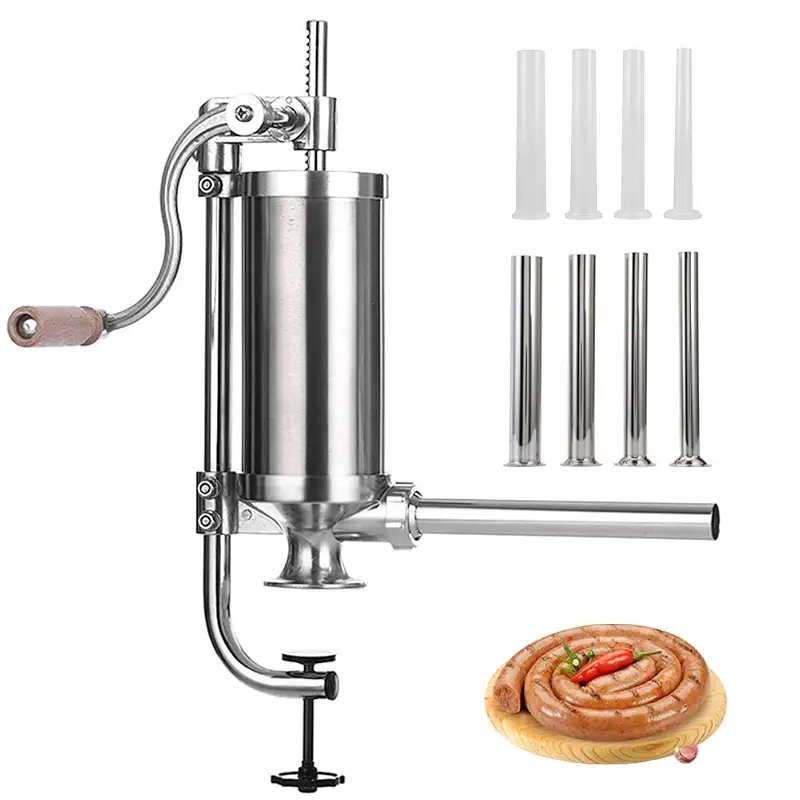 Sausage Stuffer, Stainless Steel Homemade Sausage Maker Vertical Meat Filling Kitchen Machine, Packed 8 Stuffing Tubes (2.5LBS VERTICAL)