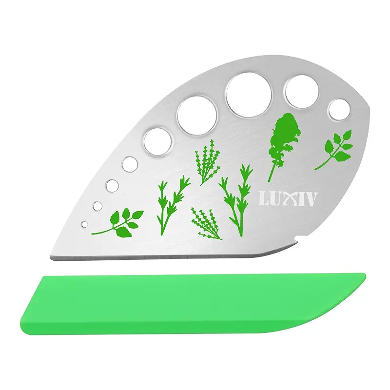 Luxiv Herb Stripper Tool Stainless Steel 9-Hole Leaf Peeler with Knife | 2in1 Cutting and Stripping, 9-Hole Stainless Steel Tool With Cover, For Stripping Kale, Chard, Basil, Thyme & Rosemary Leaves