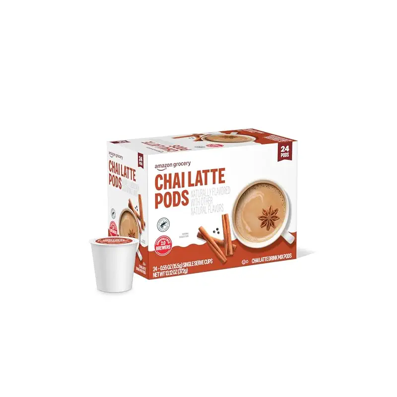 Amazon Brand - Happy Belly Tea Pods Compatible with 2.0 K-Cup Brewers, Chai Latte, 24 Count (Previously Solimo)