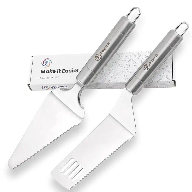 Pie Server Spatula and Cake Cutter Slicer, Stainless Steel Set - Kitchen Essentials for Cutting & Serving Desserts, Brownies, Lasagna (Silver, 10 inches)