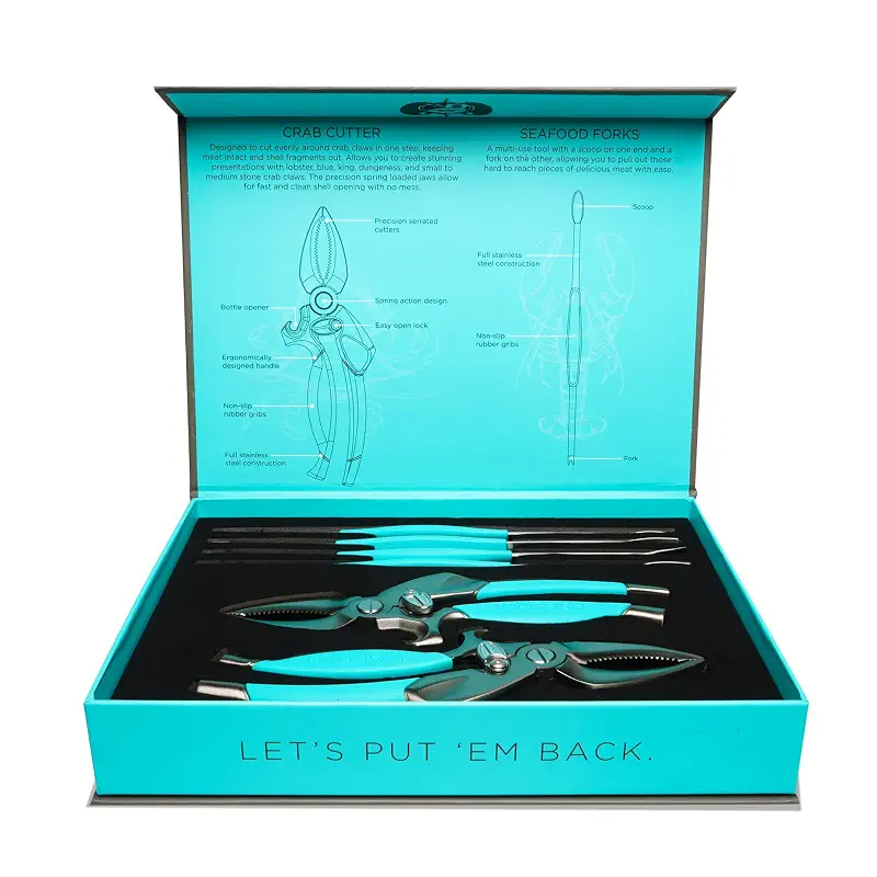 Toadfish Crab & Lobster Seafood Tool Set - 2 Shell Crackers With Cutters & 4 Multi-Use Forks - Non-Slip Grips - Stainless Steel - Built-In Bottle Opener - Makes A Beautiful Gift