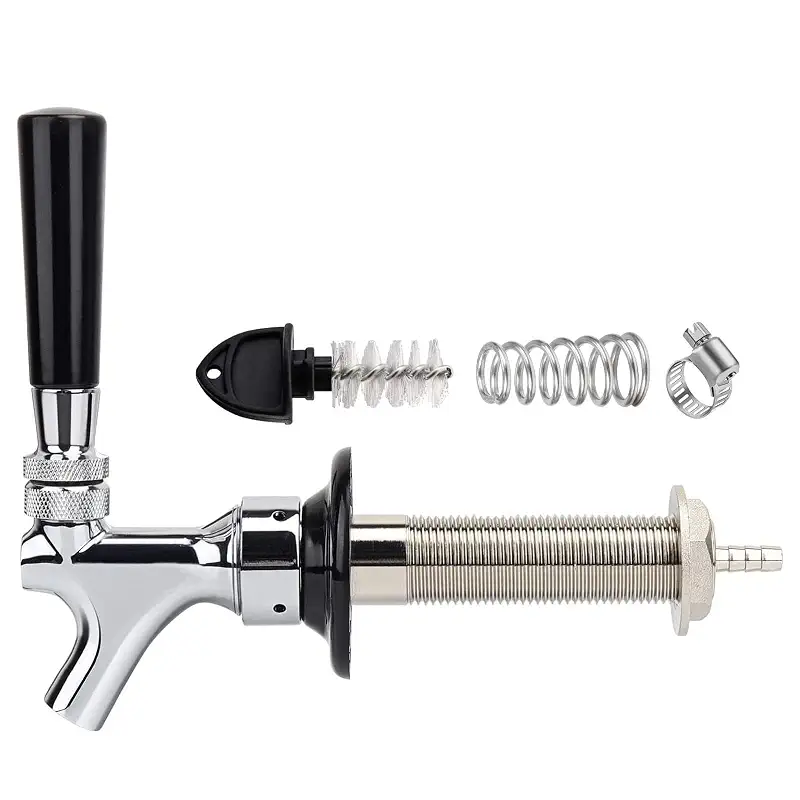 FERRODAY Upgraded 4-1/8 inch Shank, Stainless Steel Core Draft Beer Faucet | Chrome Plated Beer Tap, No-Rust No-Leak Beer Faucet Shank for Homebrew, 1/4 Barb Keg Faucet Kegerator Parts Beer Tap Faucet
