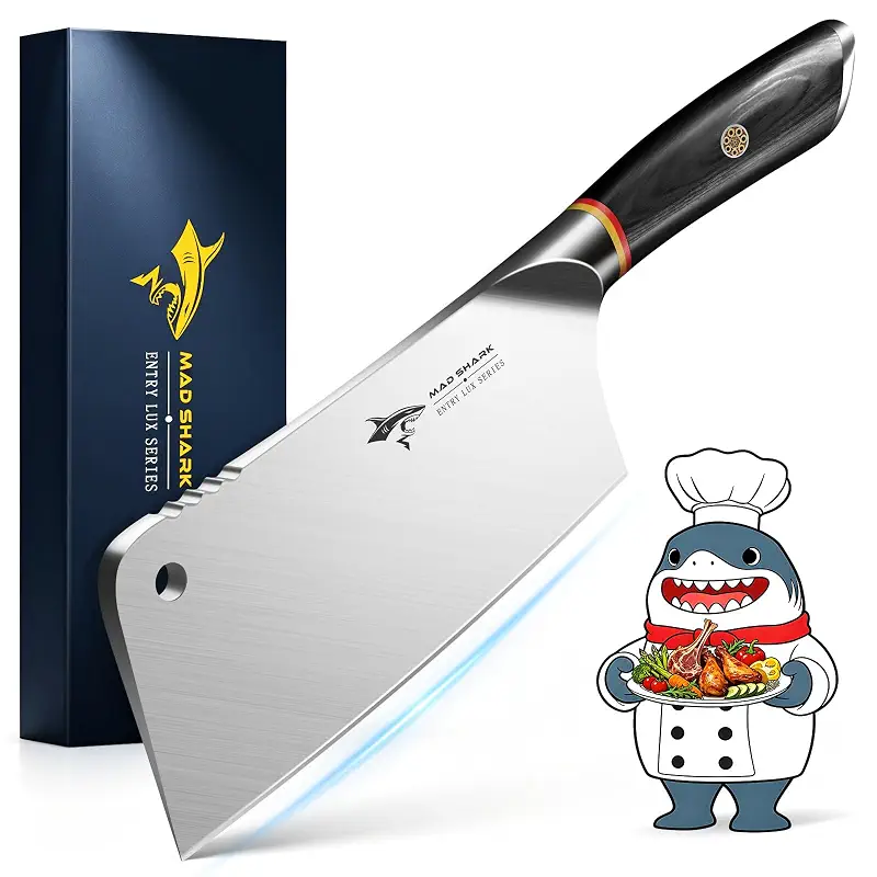 MAD SHARK 7.5 Inch Meat Cleaver with German Military Grade Composite Steel | Professional Bone Chopping Butcher Knife with Heavy Duty Blade, Chinese Chef's Cutting Knife for Home Kitchen & Restaurant