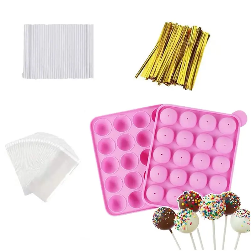 20-Cavity Silicone Cake Pop Mold Set With Lollipop Sticks, Treat Bags, Twist Ties - For Cake Pops, Lollipops, Hard Candy, and Chocolate