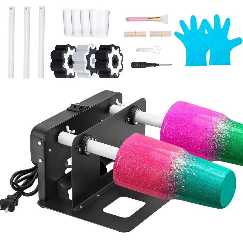 Cup Turner Tumbler Spinner Double Matal Frame Crafts Tumbler Double Cuptisserie Turner for DIY Epoxy Machine with Professional Silent Balance Steering Shaft and Independent Switch