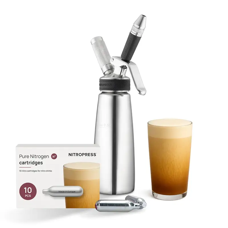 Original NitroPress - Nitro Cold Brew Coffee Maker Kit | Includes 10 Nitrogen Cartridges | Portable Infuser for Nitro Drinks, Cold Brew, Cocktails & Tea at Home or On the Go | Gift for Coffee Lovers
