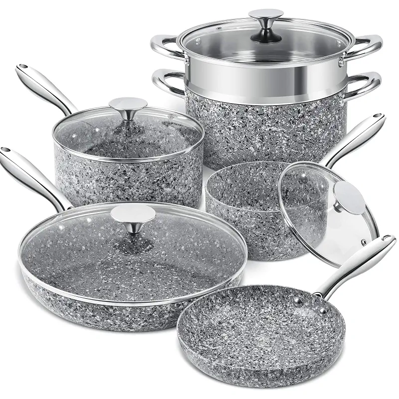 MICHELANGELO Stone Cookware Set 10 Piece, Ultra Nonstick Pots and Pans Set with Stone-Derived Coating, Kitchen Cookware Sets, Stone Cookware Sets, Granite Pots and Pans - 10 Piece
