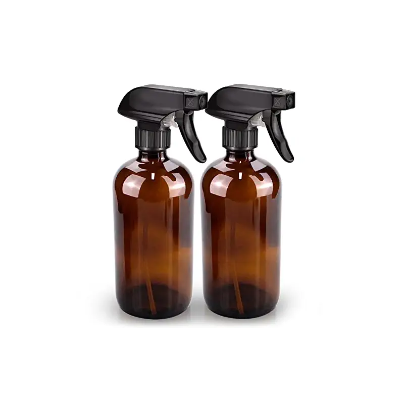Bontip Glass Spray Bottle 16 oz for Cleaning, Plants (2 Pack, Amber) | Refillable amber spray bottle Set, BPA-free eco glass, With labels and funnel, Great for cleaners, plant misting, hair care