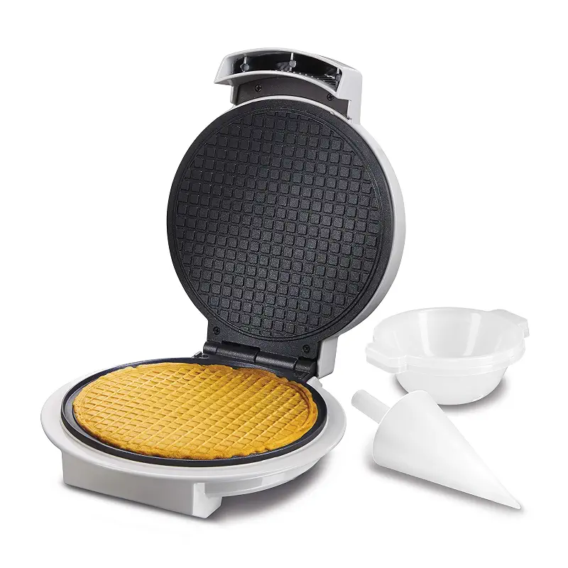 Proctor Silex Waffle Cone and Ice Cream Bowl Maker With Browning Control | Fun And Fast, Cooks In 2-3 Minutes | Includes Cone Shaper Roller & Cup Press | 7.5” PFAS-Free Non-Stick Plates | White