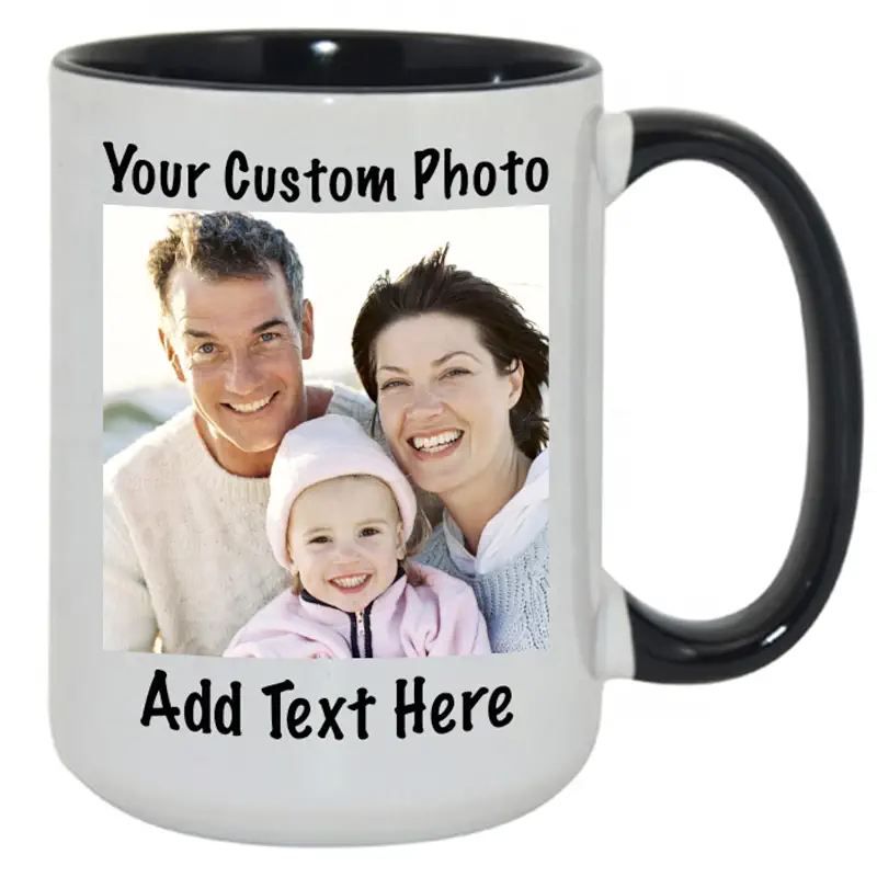 Custom Coffee Mug 15 oz Personalized Photo Text Large Ceramic Cup | Design Your Own Mugs With Picture, Tazas Personalizadas, Customizable Cups With Name or Logo, Both Sides Print, Gifts