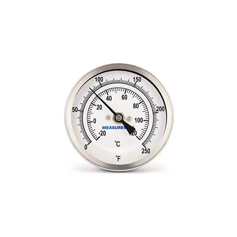 MEASUREMAN Fully Stainless Steel Pot, Kettle, Brewing Bimetal Thermometer, 3" Dial, 4" Stem, 0-250 deg F/-20-120 deg C, -1% Accuracy, Adjustable, 1/2" NPT Back Mount