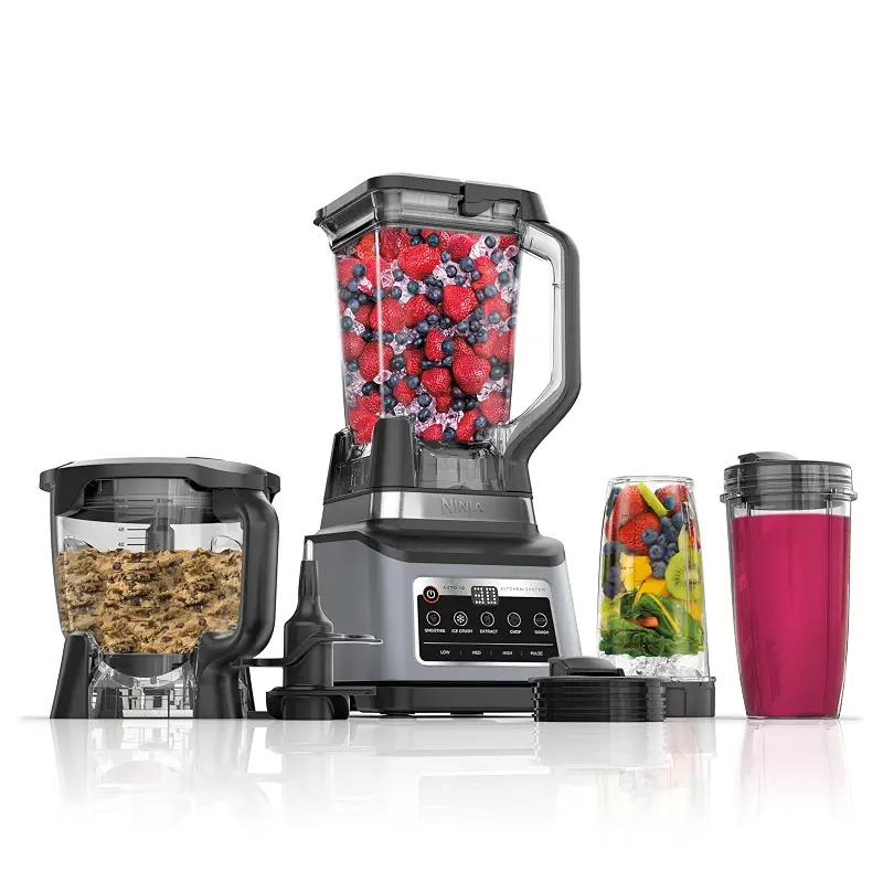 Ninja Professional Plus Kitchen System, 1400WP, Auto-iQ, Grey, BN801 | 5 functions for smoothies, chopping & dough with Auto-iQ. 72-oz blender pitcher, 64-oz processor, (2) 24-oz cups.