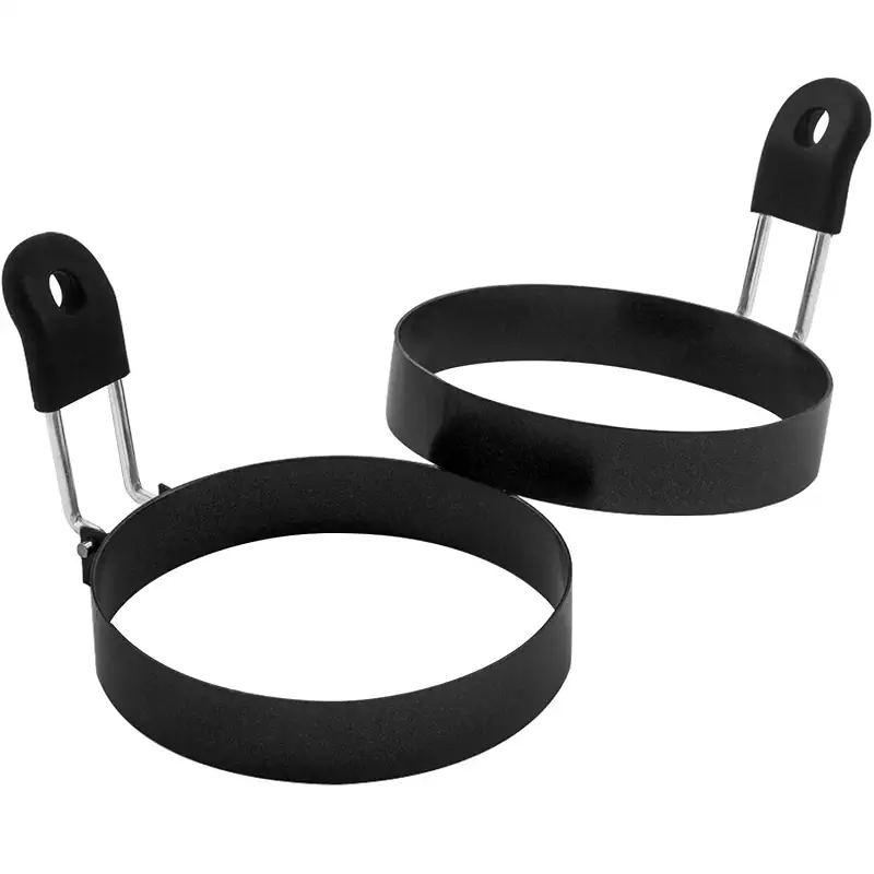 COTEY 3.5" Egg Rings Set of 2 with Silicone Handle, Large Ring for Frying Eggs, Round Mold for English Muffins - Griddle Cooking Shaper for Breakfast | Stainless Steel Fried Egg Cooker Ring Molds for English Muffin. Heat-resistant Silicone Handles Ideal for Griddle & Camping.