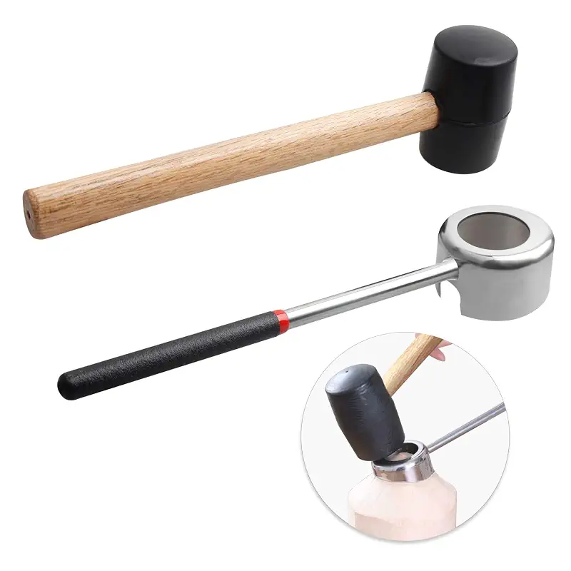 Coconut Opener Tools with Hammer，Easy to Open Young Coconuts Tool | Food Grade Stainless Steel Coconut Opener Set, Coconut Opener Tool Set，Rubber Mallet with Handle，Black