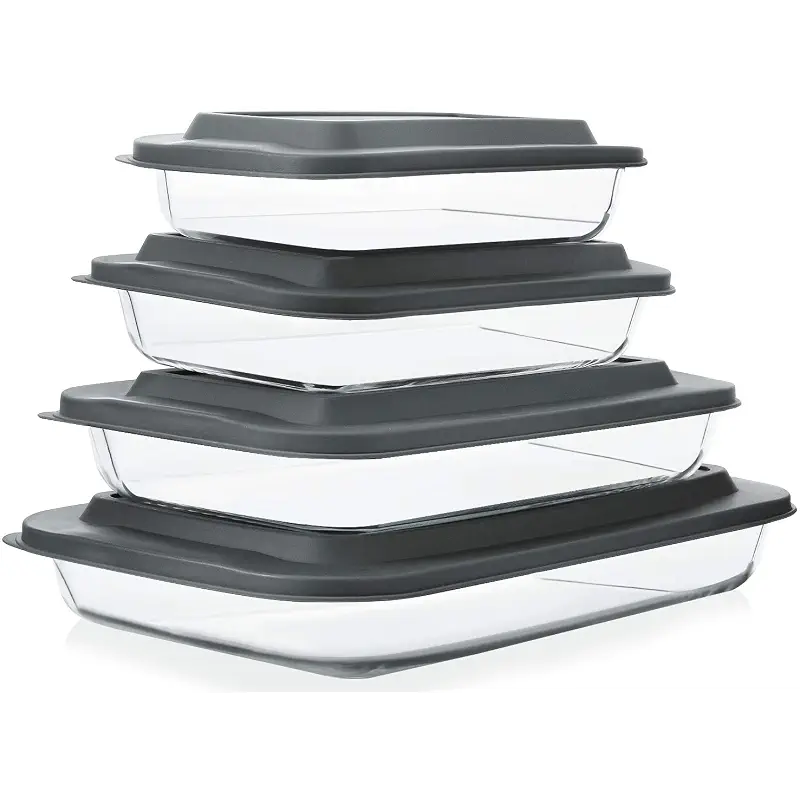 M MCIRCO 8 Piece Deep Glass Baking Dish with Lids, BPA free,Gray | Rectangular Glass Bakeware Set, Baking Pans for Lasagna, Casserole Dishes, Microwave, Oven, Freezer, Dishwasher