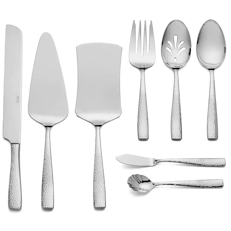 Hudson Essentials Hammered 18/10 Stainless Steel Hostess Serving Utensil Set, 8-Piece Set with Cake Knife, Cake Server and Lasagna Pie Server, Dishwasher Safe