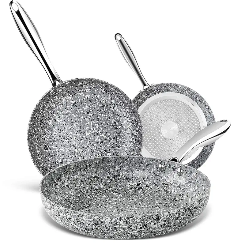 MICHELANGELO Frying Pans Set with 100% APEO & PFOA-Free Stone Non Stick Coating, Granite Skillet Set, Nonstick Skillets 3 Pcs,8/9.5/11 inch