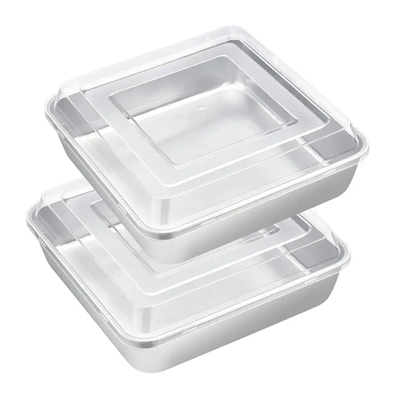 E-far 8 x 8-Inch Baking Pan with lid, Square Cake Brownie Baking Pans Stainless Steel Bakeware Set of 2, Non-toxic & Healthy, Easy Clean & Dishwasher Safe - 4 Pieces(2 Pans + 2 Lids)