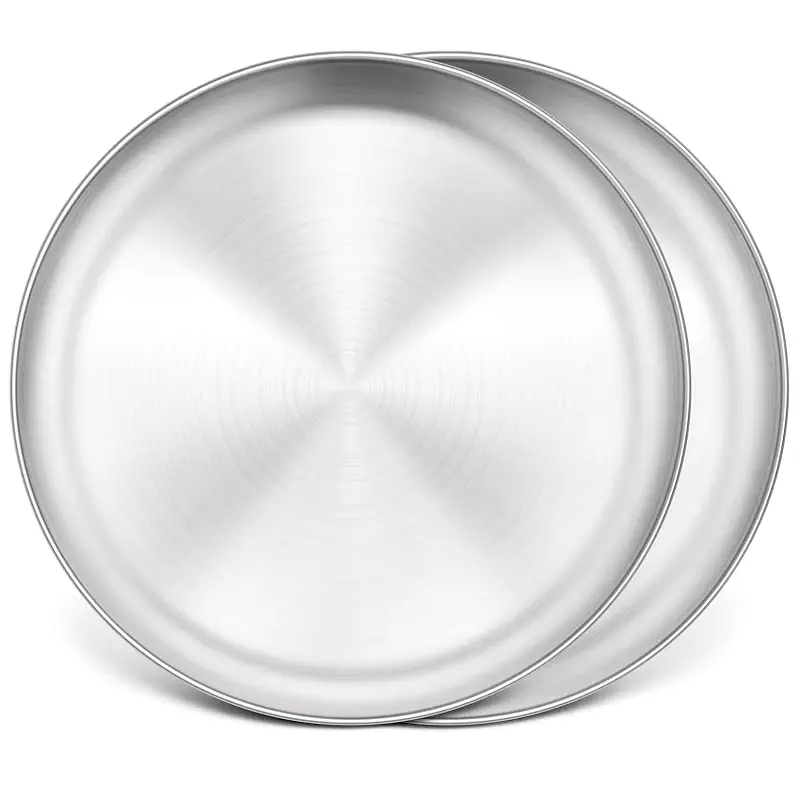 P&P CHEF Pizza Pan Set of 2, 13.5 Inch Stainless Steel Pizza Tray, Silver | 2 Pieces Round Pizzas Plate for Pie Cookie Cake, Good For Baking Cooking Roasting, Non Toxic & Heavy Duty, Dishwasher Safe