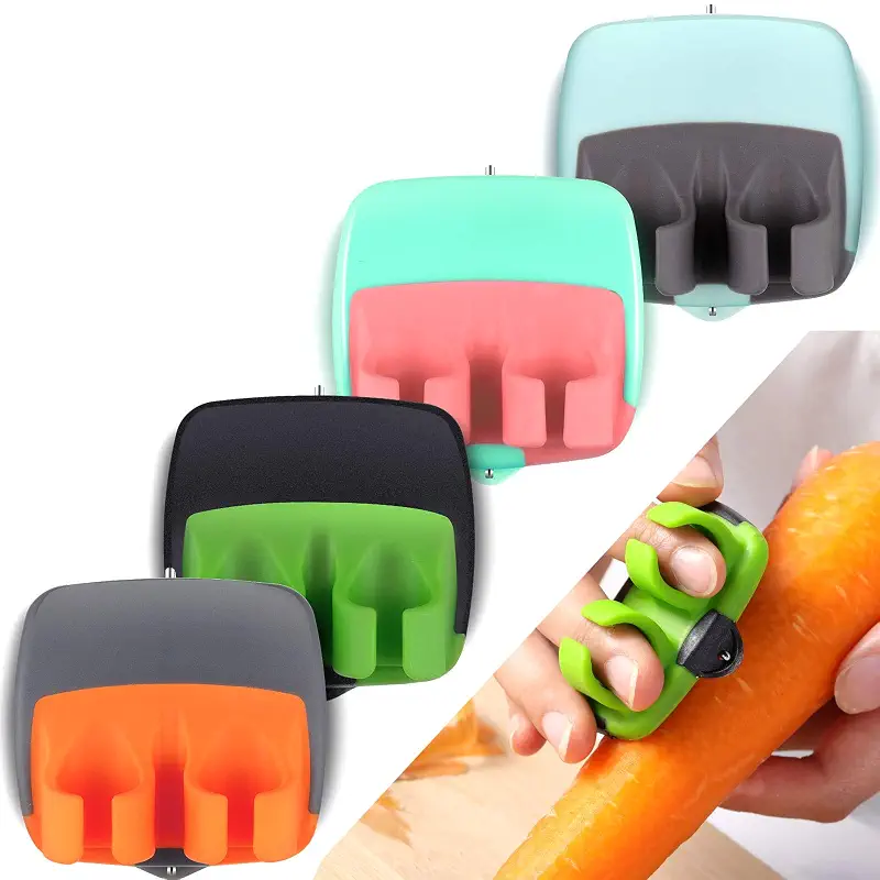 Mudder 4 Pack Finger Peeler Vegetable Fruit Potato Kitchen,Assorted Colors | Rubber Grip Design, Blade for Carrot Cucumber Pumpkin, Quick Vegetable Prep, Fits Multiple Hand Sizes, Palm Peeling