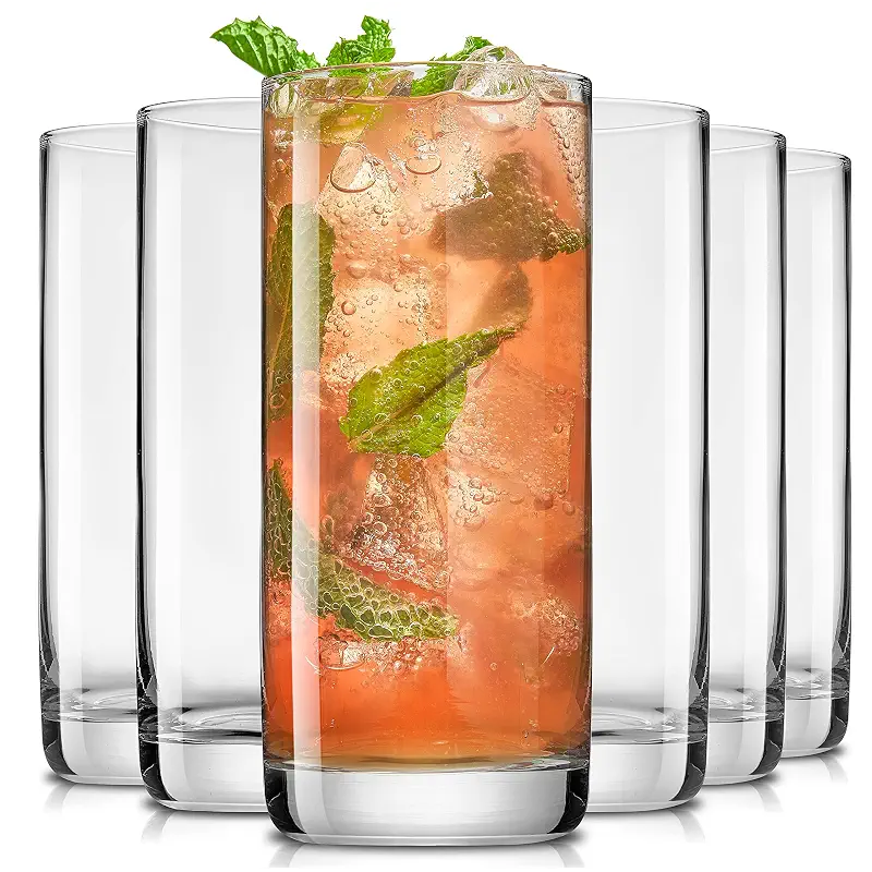 JoyJolt Faye 13oz Highball Glasses, 6pc Tall Glass Sets. Lead-Free Crystal Drinking Glasses. Water Glasses, Mojito Glass Cups, Tom Collins Bar Glassware, and Mixed Drink Cocktail Glass Set