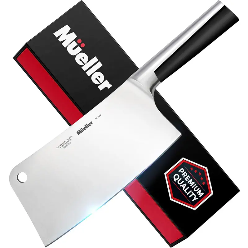 Mueller 7-Inch Meat Cleaver Butcher Knife - German High Carbon Steel, Laser-Tested Razor-Sharp Blade, Heavy Duty Bone Chopper for Meat & Vegetables, Home & Restaurant, Gift for Him | Laser-Tested Razor-Sharp Blade, Heavy Duty Bone Chopper, For Meat & Vegetables, Home & Restaurant Use