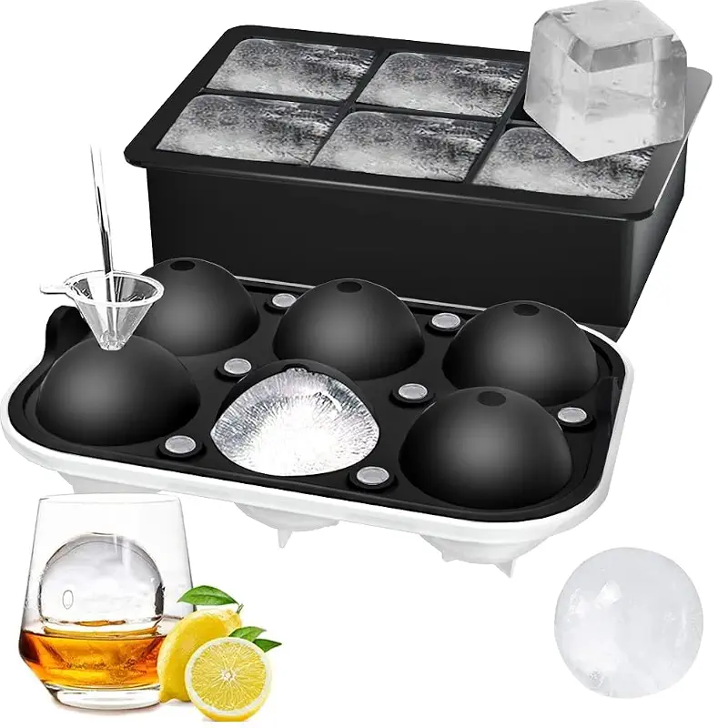 2 Pack Ice Cube Tray, 2" Sphere Ice Ball Mold with Lid & Large Square Maker | Perfect for Whiskey, Cocktails, Bourbon, and Homemade Drinks, Creating Slow-Melting Ice That Keeps Beverages Chilled Longer