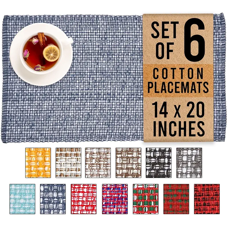 Urban Villa Two Tone Placemat Cotton Tablemat 14x20 (Set of 6) Blue White