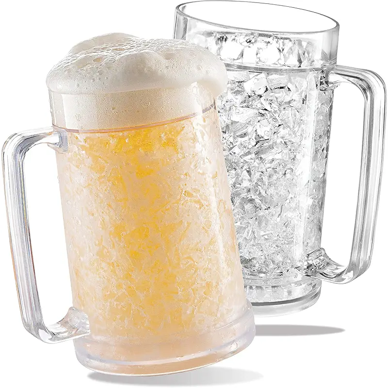 luxail Beer Mugs For Freezer, Double Wall Insulated Plastic Beer Glasses – Freezer Mugs, 16 oz – Perfect Frozen Beer Mugs for Home Bar Accessories, Gifts for Men, 2 Pack