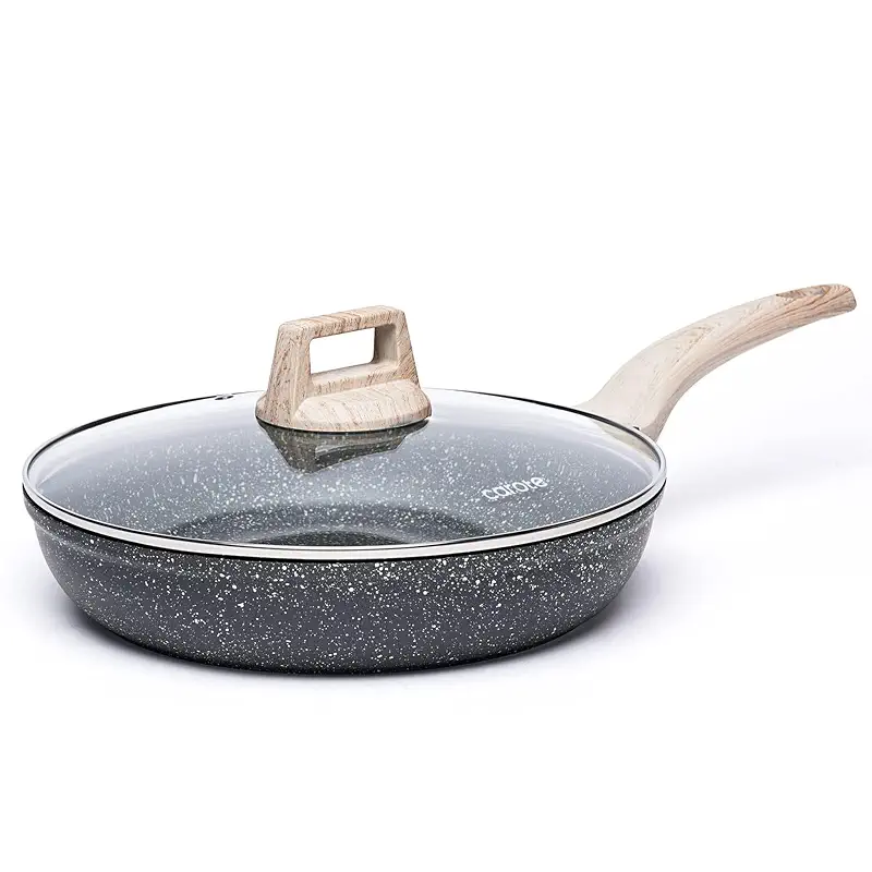 CAROTE Non Stick Frying Pan, 10 Inch Classic Granite Skillet with Glass Lid | Healthy Non Toxic Kitchen Stone Cookware, Compatible with All Stovetop, Easy to Clean, PFOA Free