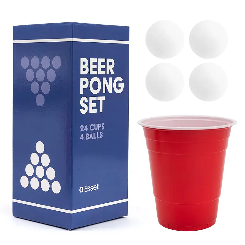 Beer Pong Set – 24 Reusable Cups & 4 Durable Pong Balls | America’s #1 Party Game, Outdoor Events & Gifts for Friends & Family