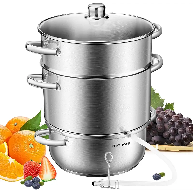VIVOHOME Stainless Steel Steam Juicer Fruit Vegetables Juice Steamer Extractor Pot 27.5 cm 9.3 Qt with Tempered Glass Lid, 2 Hose, Clamp, Loop Handles