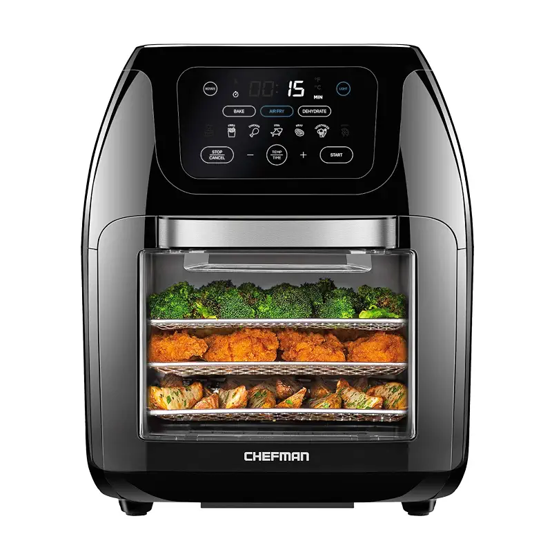 CHEFMAN Multifunctional Digital Air Fryer+ Rotisserie, Dehydrator, Convection Oven, 17 Touch Screen Presets Fry, Roast, Dehydrate, Bake, XL 10L Family Size, Auto Shutoff, Large Easy-View Window, Black
