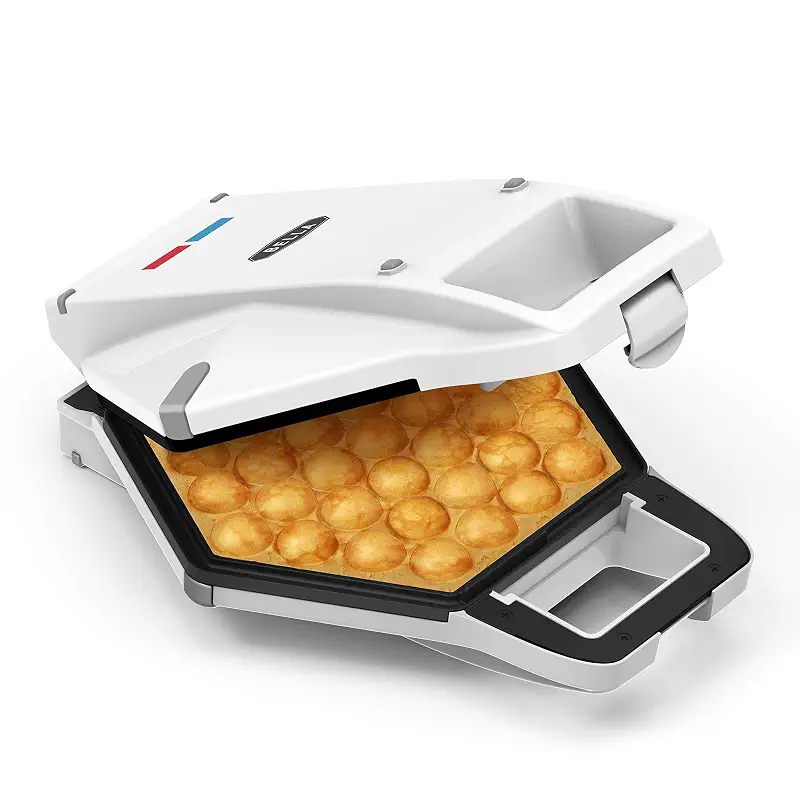 bella Bubble Waffle Maker for Hong Kong Style Breakfast Dessert 9" Waffles, Keto Chaffles Iron with Non-stick PFOA Free Iron Plates for Easy Cleaning and Food Release, Cone Rack Included, White