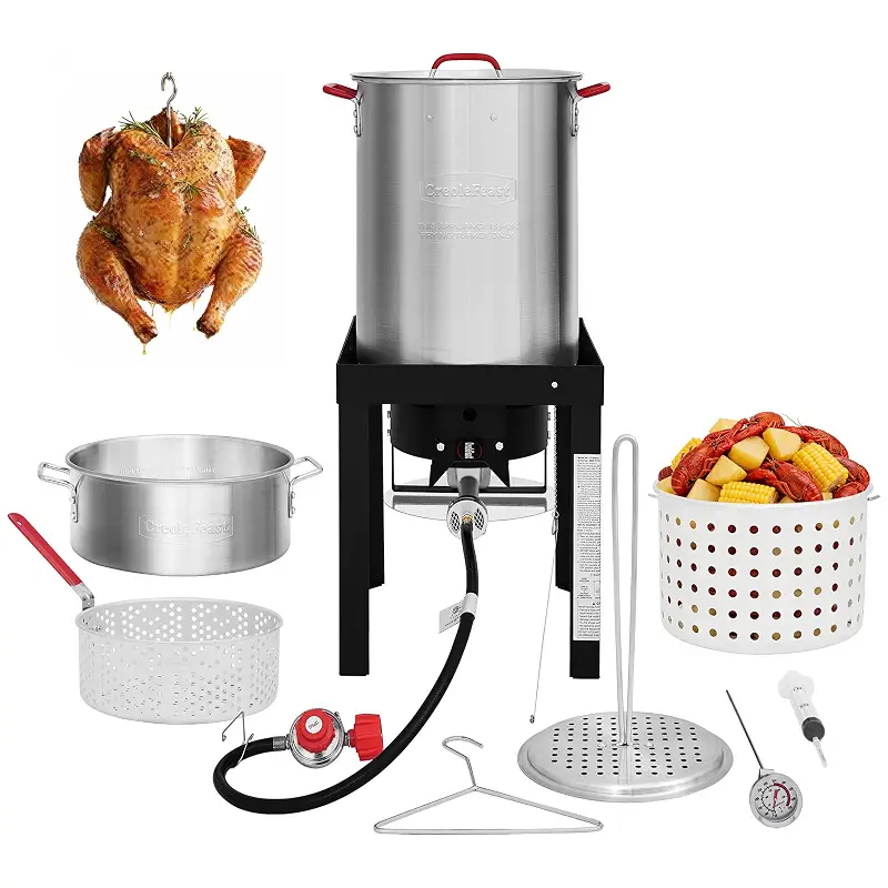 CreoleFeast TFS3010 Propane 30 Qt. Turkey and 10 Qt. Fish Fryer Boiler Steamer Set, 50,000 BTU Burner, Ideal for Outdoor Cooking | 30 Qt. Turkey and 10 Qt. Fish Fryer Boiler Steamer Set, 50,000 BTU Burner, Ideal for Outdoor Cooking